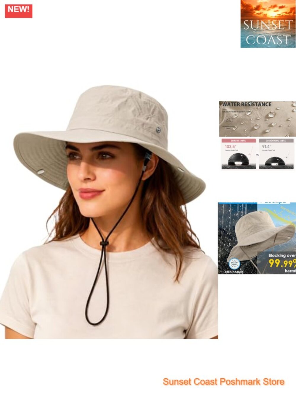 Wide Brim Waterproof Bucket Rain Hat UPF50+ Cowboy Sun Hat